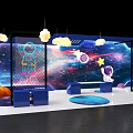 Starry Sky Themed Display Area With Astronaut Planets And Cloud Decorations 3d model