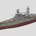 Detailed Battleship 3D Model Featuring Upper Structure Masts Turrets And Gray Hull 3d model