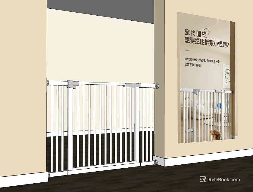 White Indoor Pet Fence With Smart Monitoring Function For Dogs Safety 3d model 