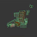 Assorted Wooden Furniture Collection Featuring Bookshelf Chairs Cabinets And Stacked Items