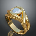 Elegant Gold Ring With Twisted Design And Central White Gemstone Band