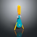 Blue And Yellow Mechanical Tool With Three Yellow Legs And Top Part