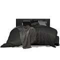 Modern Double Bed With Dark Headboard Dark Bedding Gray Blanket And Pillows 3d model