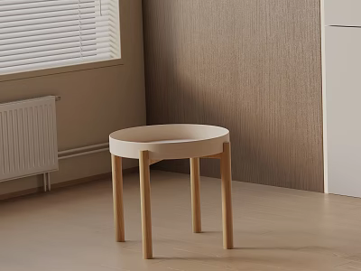 Simple Design Light Colored Side Table With Round Top And Wooden Legs 3d model