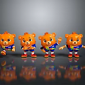 Cute Orange Cartoon Bear Characters In Blue Shirts With Four Different Poses