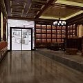 Sacred Religious Artifacts Display In Wooden Shelves With Golden Ceiling And Smooth Floors