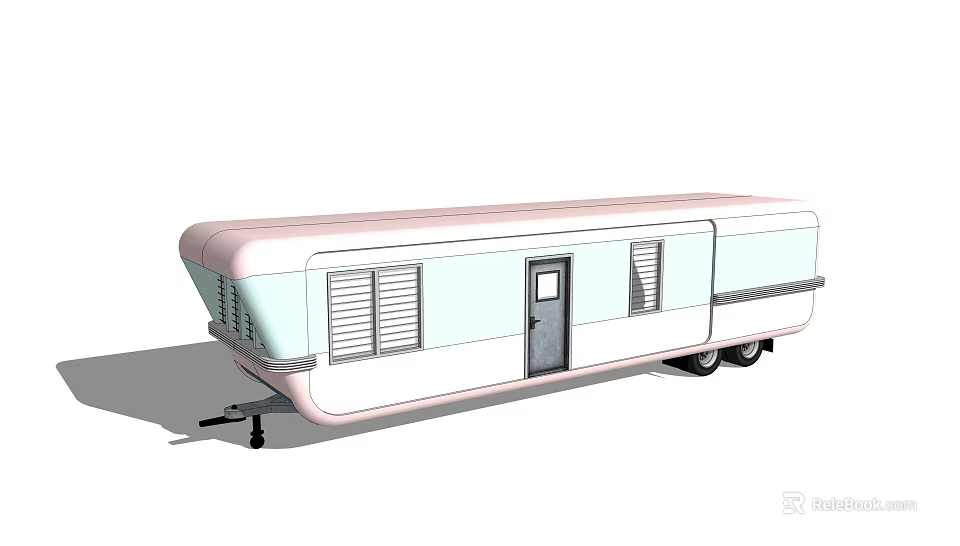 Vintage Pink And Light Blue Caravan With Windows Door And Towable Design 3d model 