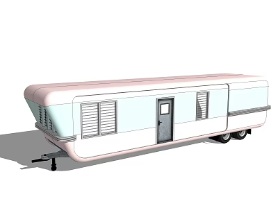 Vintage Pink And Light Blue Caravan With Windows Door And Towable Design 3d model