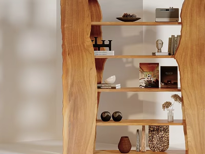 Wooden Display Cabinet With Open Shelves Holding Decorative Items Books And Ornaments 3d model