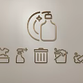 Household Cleaning Tools Icons Wall Hanging With Spray Bottle Laundry Basin And Mop