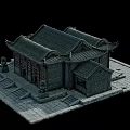 Ancient Architecture Traditional Building Model With Tile Roof Wooden Doors And Stone Steps