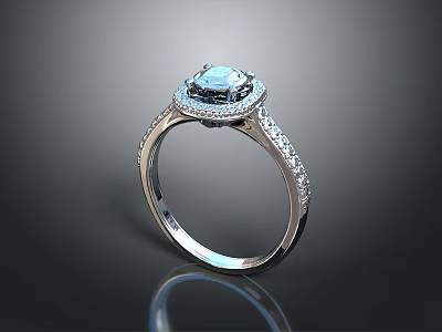 Elegant Blue Gemstone Ring With Diamond Accents And Platinum Band Design 3d model
