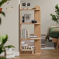 Modern Wooden Multi tiered Shelf With Books Camera And Decorative Items In Living Room