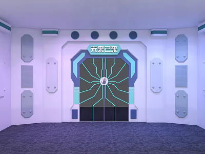 Futuristic Shopping Mall Store Entrance With Neon Lights And Geometric Design 3d model