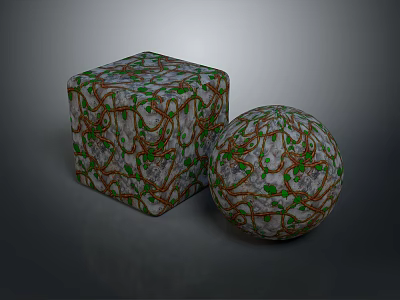 Natural Wood And Stone Textured Cube And Sphere With Detailed Surface Patterns 3d model