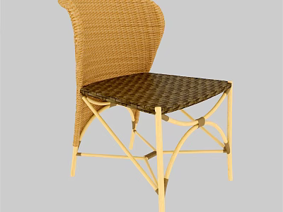Light Brown Rattan Back Dining Chair With Dark Checkered Seat And Crossed Legs 3d model