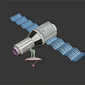 Advanced Artificial Satellite Equipment With Extended Blue Solar Panels And Antenna Structure
