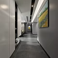 Modern Dining and Living Room Interior with Open Layout Decorative Paintings and Lighting
