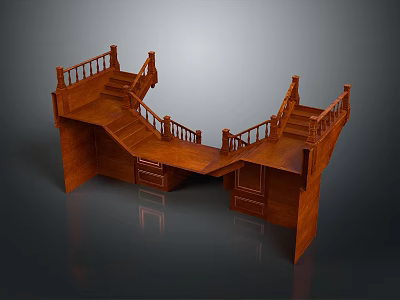 Architectural Wooden Staircase Design With Handrail Steps And Brown Platform Structure 3d model