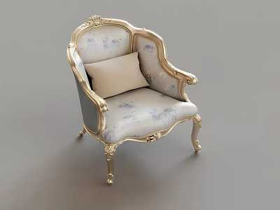 Elegant Vintage Accent Chair With Gold Carved Details And Floral Fabric Cushion 3d model