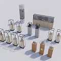 Varied Display Shelves With Glass Cases And Wooden Stands For Product