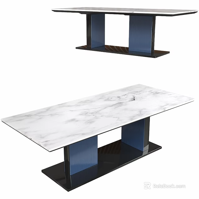 Modern Functional Table With White Marble Desktop And Blue Metal Legs Structure 3d model