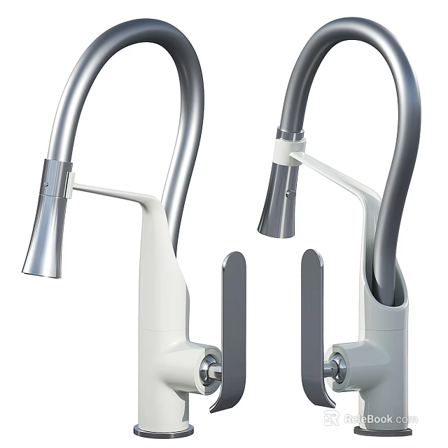 Two Modern Gooseneck Faucets With Stainless Steel And White Finish Design 3d model 
