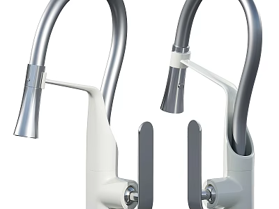 Two Modern Gooseneck Faucets With Stainless Steel And White Finish Design 3d model