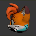 Cute Cartoon Fox Head Figurine With Orange Ears Green Eyes And White Beard