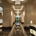 Luxurious Elevator Hallway Interior With Marble Floor Chandeliers And Decorative Columns 3d model
