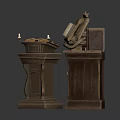 Vintage Wooden Bookshelf With Eagle Decor Stacked Books And Candle Holder