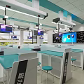 Modern Laboratory Interior With Lab Benches Blue Stools And Large Screen Equipment 3d model