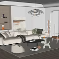 Modern Living Room Interior With Beige Sofa Rug Coffee Table Floor Lamp And Artwork