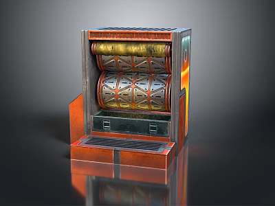 Vintage Retro Slot Machine With Orange Metallic Design And Rotating Reels 3d model