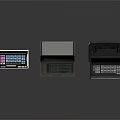 Three Vintage Electronic Computing Machines With Display Screens And Keyboards