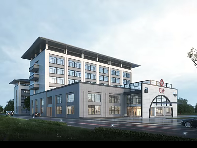 Modern Hospital Building Exterior With Glass Windows Red Cross Logo And Main Entrance 3d model
