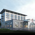Modern Hospital Building Exterior With Glass Windows Red Cross Logo And Main Entrance