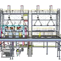 Industrial Processing Equipment With Multi Level Metal Platforms Piping Systems And Access Stairs
