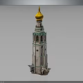Traditional Tower Structure With Golden Dome Green White Decor And Windows 3d model