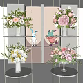 Elegant Glass Vases With Pink White Yellow Flowers On Metal Shelves Decor