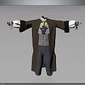 Vintage Historical Costume With Brown Coat Gray Vest White Shirt Yellow Bow Tie Blue Trousers