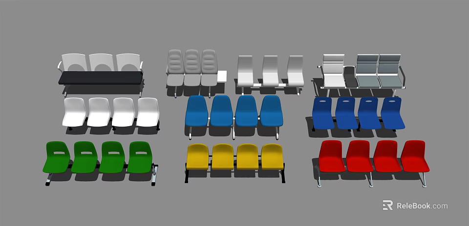Colorful Public Chairs With Various Designs And Multiple Color Options For Seating 3d model 