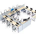 Modern Office Desks with Cubicles Computer Monitors and Office Chairs Workstation Setup 3d model