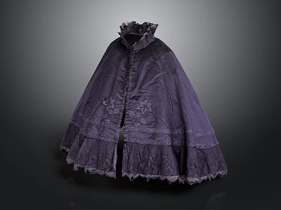Elegant Purple Cape With Ruffled Collar And Delicate Lace Trim Design 3d model