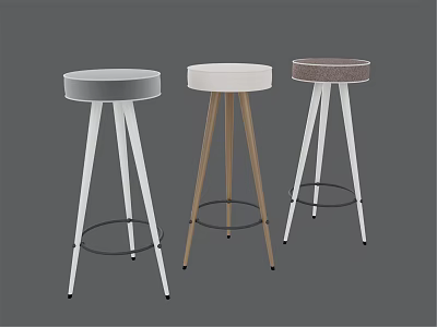 Modern Bar Stools With Metal Legs And Gray White Brown Upholstered Seats 3d model