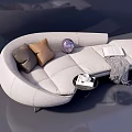 Modern White Curved Chaise Lounge with Throw Pillows Small Table and Books