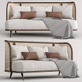 Rattan Frame Sectional Sofa With Beige Cushions Brown Pillows And Checkered Throw Blanket