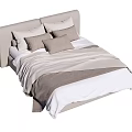 Modern Minimalist Double Bed With Light Gray Headboard Pillows And Neutral Bedding 3d model