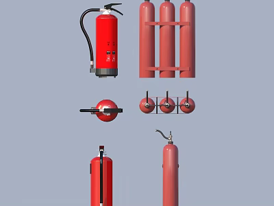 Home Safety Supplies Including Red Fire Extinguishers Gas Cylinders And Equipment 3d model