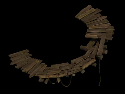 Unique Handcrafted Curved Decorative Structure Made Of Wooden Planks And Ropes 3d model
